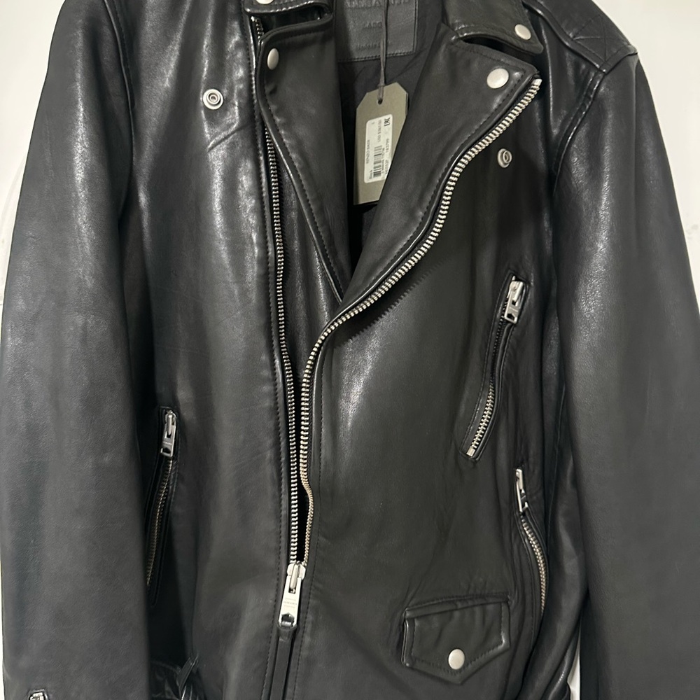 AllSaints Renzo Lamb Leather Biker Jacket Men’s Large Color Black. - Picture 2 of 11